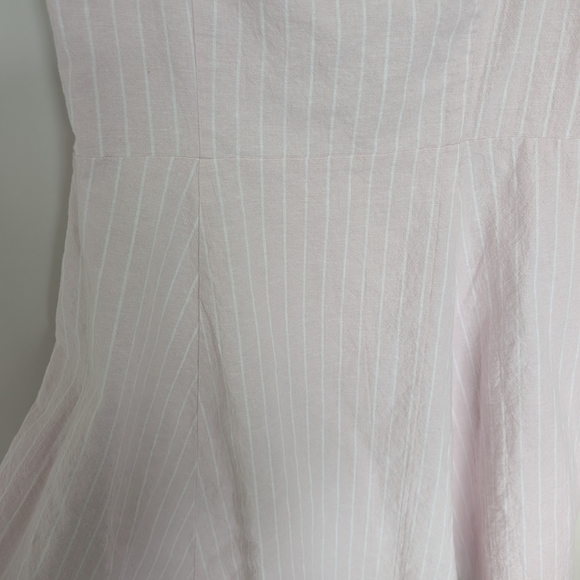 Saks Fifth Avenue Womens Size12 Linen Blend Dress Pink White Stripe Off Shoulder - Picture 6 of 8